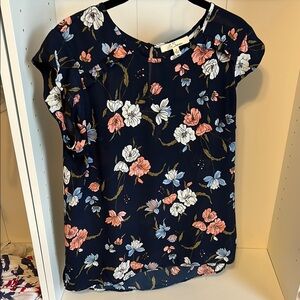 Blue and White Cap Sleeve Relaxed Blouse